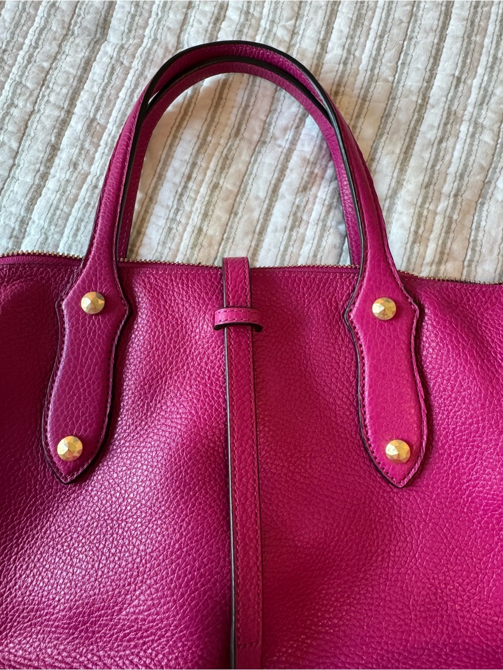 🩷LIKE NEW🩷 Annabel Ingall Fuchsia Pebbled Leather Tote with Gold Hardware - Picture 2 of 5